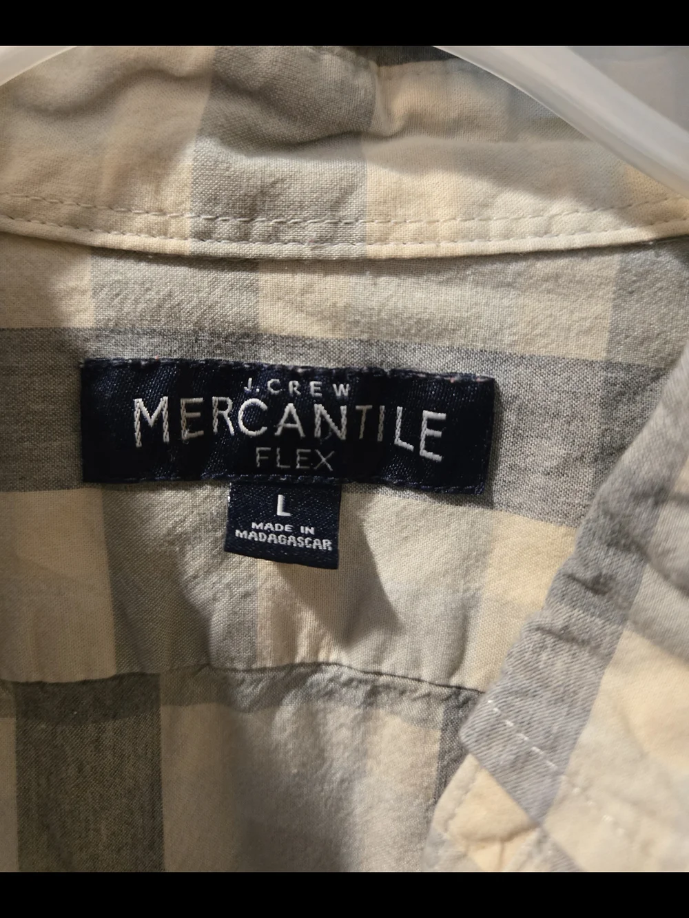 J.Crew Mercantile Flex Gray & Cream Buffalo Plaid Button Down Shirt Size Large